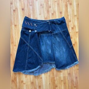 Diesel Vintage Y2K Asymmetric Denim Buckle Midi Skirt